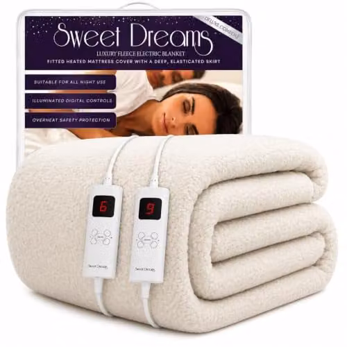 Sweet Dreams White Double Size Fleece Electric Heated Mattress Cover with Overheat Protection and Timer, W/D/H: 140 x 200 cm