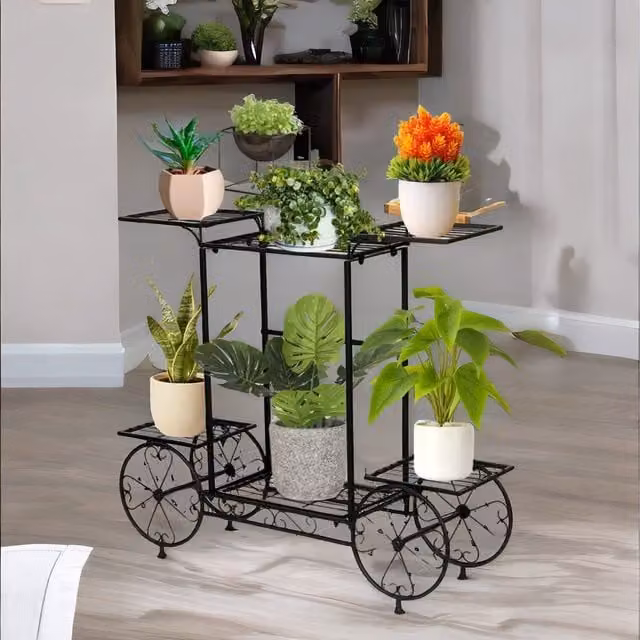 Pirlo Plush 6-Tier Matt Black Metal Indoor and Outdoor Plant Stand Organiser