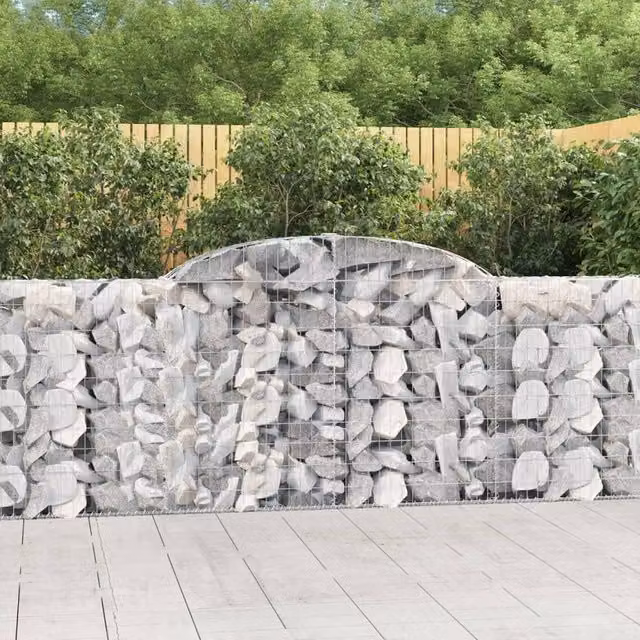 Berkfield Home Arched Gabion Baskets, 2 Piece Set, Silver Galvanised Steel, W/D/H: 300 x 30 x 100/120 cm