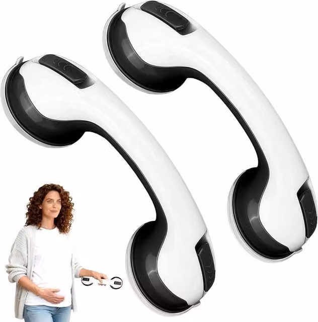 EONLION 2 Pack White Matt Suction Safety Support Hand Rail with Non-Slip Grip and Stainless Steel Core
