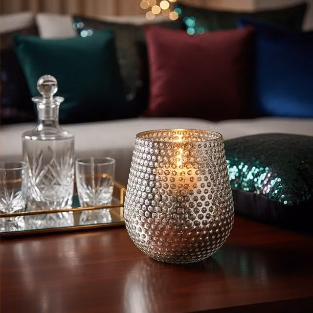 Orsina Round Glass Candle Holder for Tealights and Pillar Candles in Silver