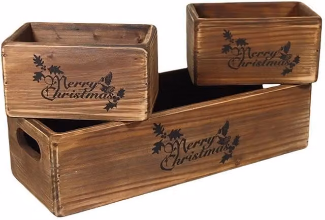 Minster Merry Christmas Wooden Box Set of 3 in Brown