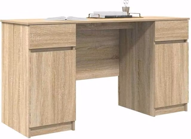 Berkfield Home Elegant Writing Desk in Sonoma Oak, Brown, W/D/H: 140 x 49 x 76 cm