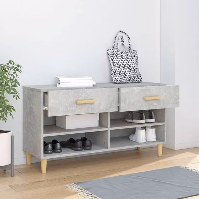 Berkfield Home Shoe Cabinet in Concrete Grey, W/D/H: 102 x 35 x 55 cm