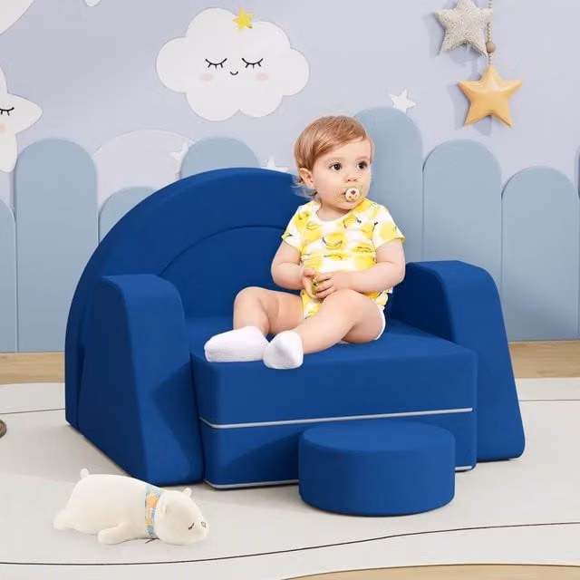 KEEPREAPER Soft Modular Kids Play Couch with Scatter Cushions in Blue