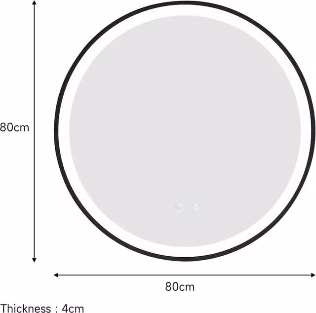 KOMORE Round Black LED Wall Mirror with Touch Controls, Diameter: 80 cm
