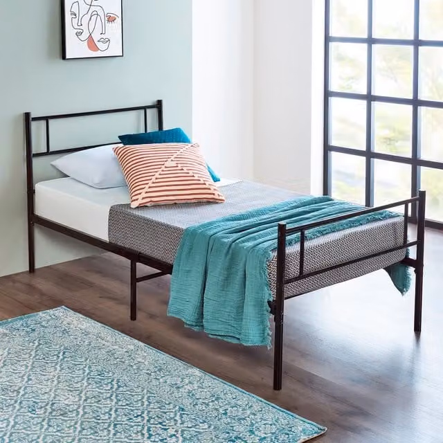 Home Treats Modern Glossy Metal Bed Frame in Black, W/D/H: 90 x 190 cm