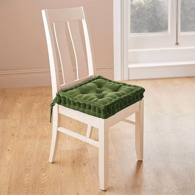 Coopers of Stortford Green Velvet Booster Cushion for Adults, W/D/H: 39 x 39 x 7.5 cm