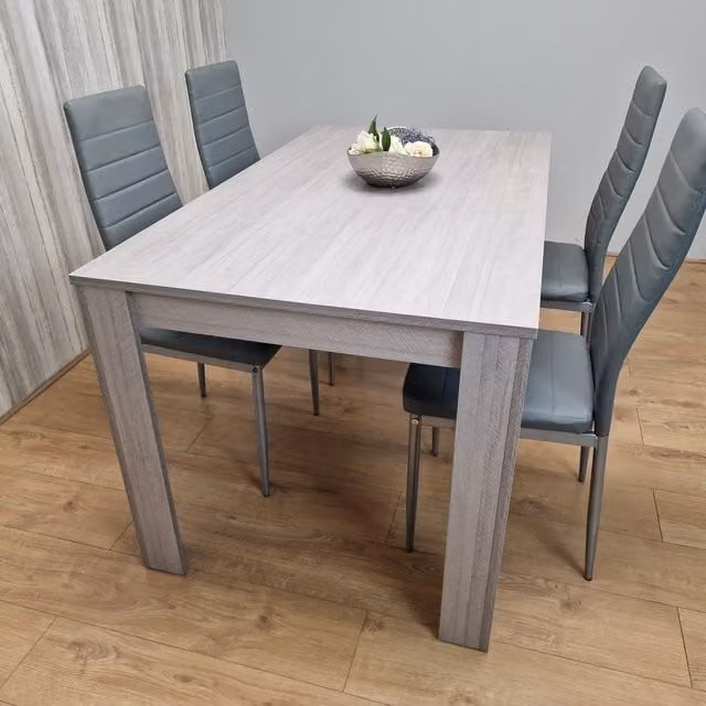 Kosy Koala Dining Arrow Table and 4 Grey Stitched Chairs Set, Width: 117 cm