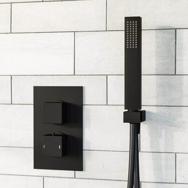 Nes Home Matte Black Concealed Thermostatic Square Shower Mixer with Handset