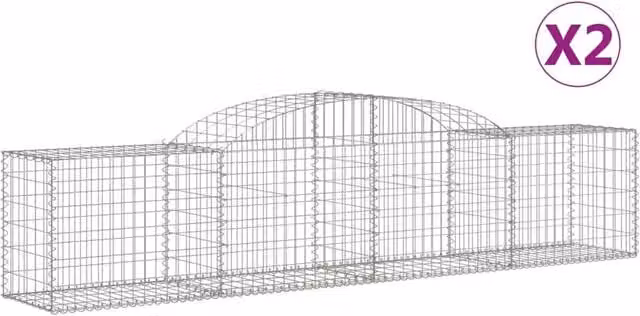 Berkfield Home Arched Gabion Baskets, 2 Piece Set, Silver Galvanised Steel, W: 300 cm, D: 50 cm, H: 60-80 cm