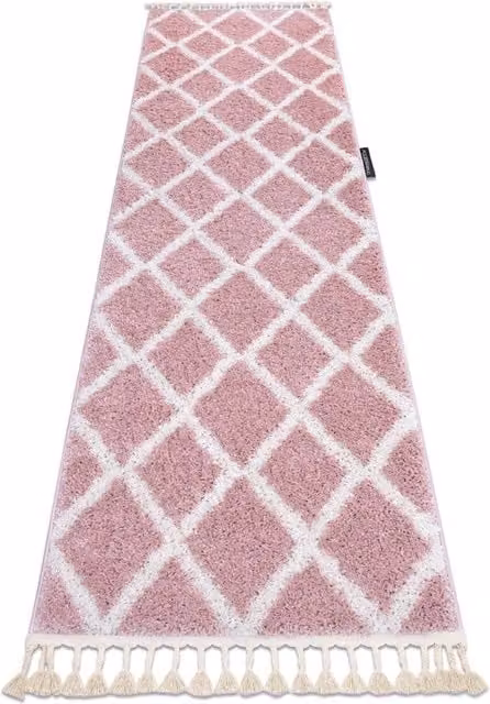 RugsX Berber Runner in Pink, Geometric Boho Rectangular Polypropylene Rug, W: 60 cm, L: 200 cm