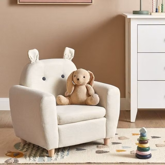 Wyld Haus Kids Hippo Armchair in Off-White Fabric with Beige Armrests, W/D/H: 59.0 x 44.0 x 61.0 cm