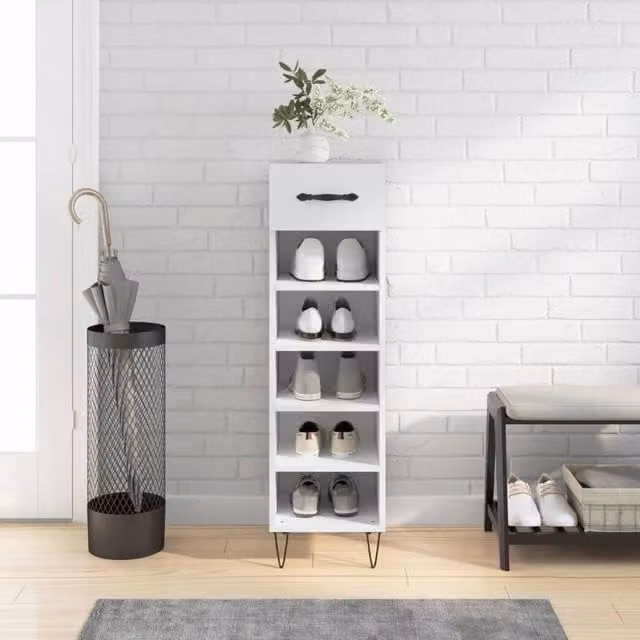 Berkfield Home White Shoe Cabinet with Internal Shelves and Doors, W/D/H: 30 x 35 x 105 cm