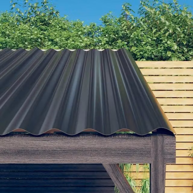 Berkfield Home 12-piece Corrugated Powder-coated Steel Roof Panels in Anthracite, W/H: 100 x 36 cm