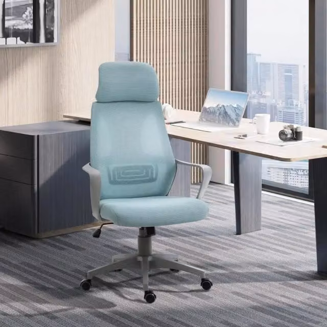 Chilli Seating Brent Blue Fabric Ergonomic Executive Swivel Office Chair with Headrest and Armrests