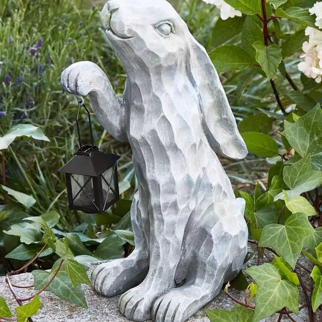 Wyld and Coco Handcrafted Grey Easter Bunny Stone Figurine, Height: 37 cm