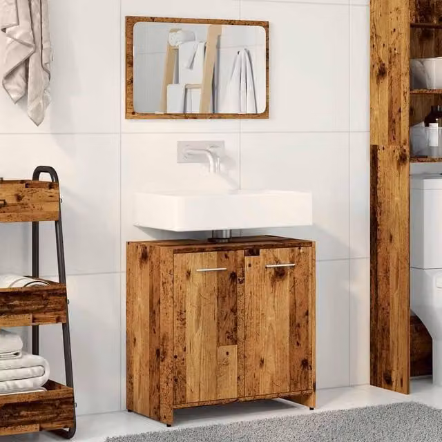 Berkfield Home Brown Rustic Bathroom Cabinet with Mirror and Internal Shelves, W: 60 cm, H: 60 cm, D: 33 cm