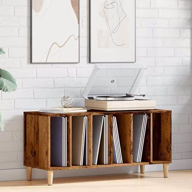 Berkfield Home Record Cabinet in Brown Rustic Engineered Wood, W/D/H: 100 x 38 x 48 cm