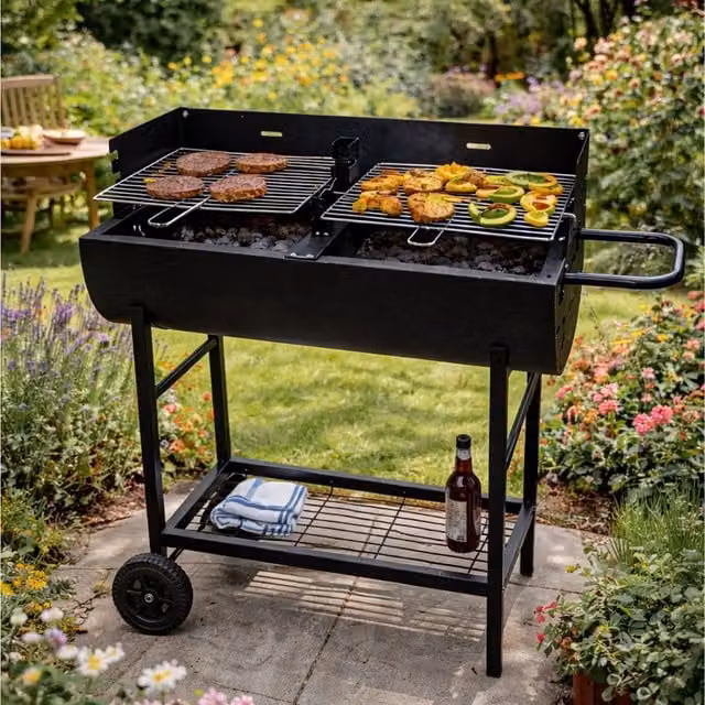 Gr8 Garden Half Barrel Dual Zone Charcoal BBQ Grill in Black