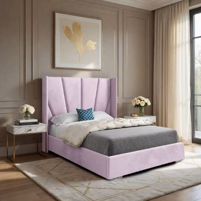Casani Farleigh Upholstered Velvet Designer Bed Frame in Pink, W/D/H: 120 x 200 cm