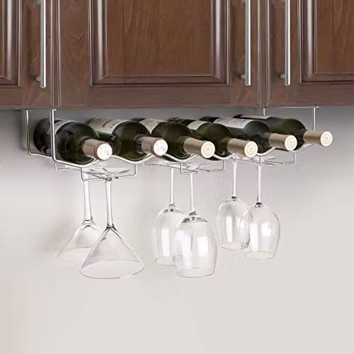 Final Touch Silver Under Cabinet Wine and Glass Rack with 6 Bottle Capacity