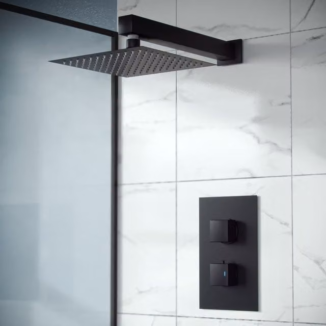 Nes Home Matte Black Concealed Thermostatic Square Rainfall Shower Mixer Set, 250mm