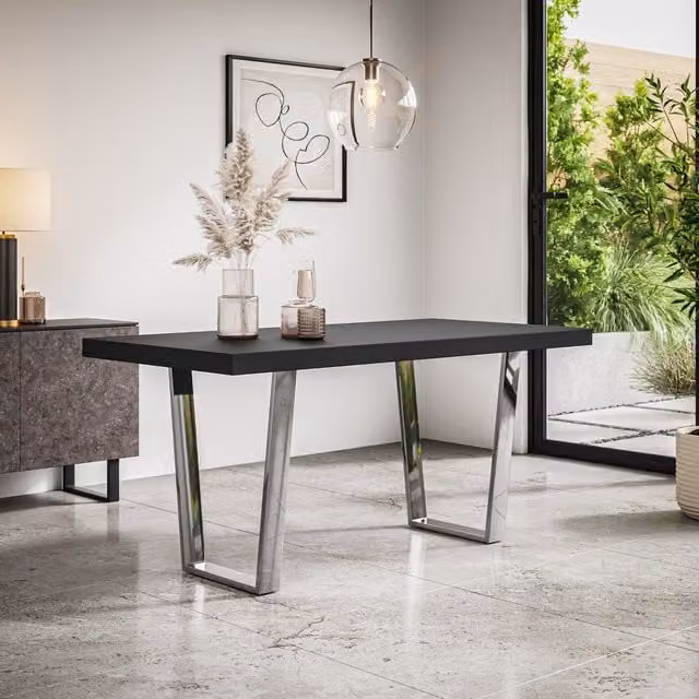 More4Homes Aria Rectangular Dining Table in Black Oak with Metal Legs