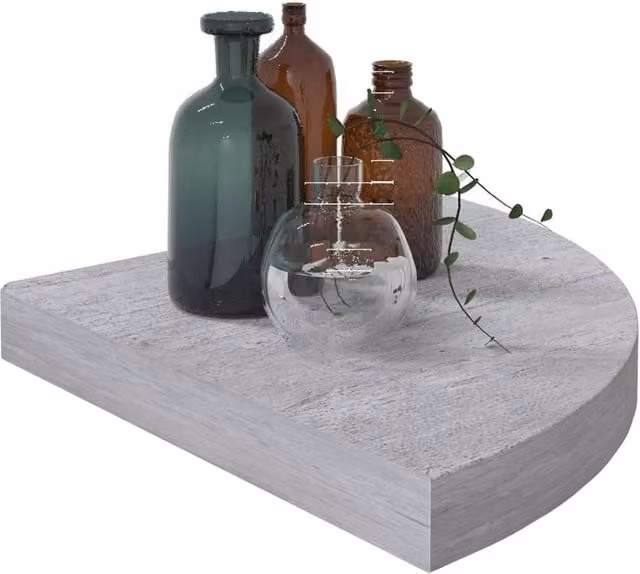 Berkfield Home Set of 4 Wall Mounted Corner Shelves in Concrete Grey MDF and Metal, W/D/H: 35 x 35 x 3.8 cm