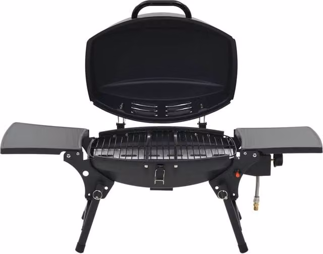 Berkfield Home Portable Tabletop Gas BBQ Grill with Cooking Zone, Black Enamelled Steel