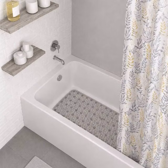 Showerdrape Fernland Floral Shower Curtain and Laguna Grey Anti Slip Bath Mat, Grey and White, W: 180 cm, H: 180 cm