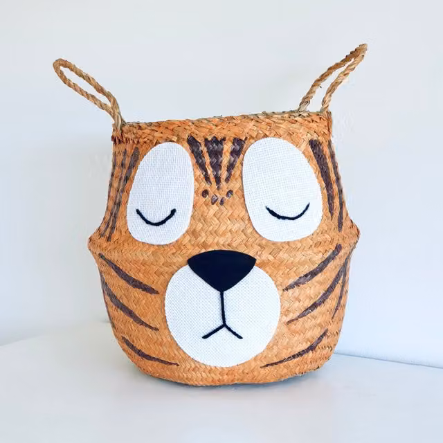 Bellybambino Tiger Large Seagrass and Rattan Basket in Multicolour, W/D/H: 30 x 30 x 30 cm
