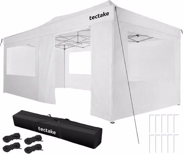 tectake Viola Aluminum Folding Pavilion in White, W/D/H: 600 x 316 x 300 cm