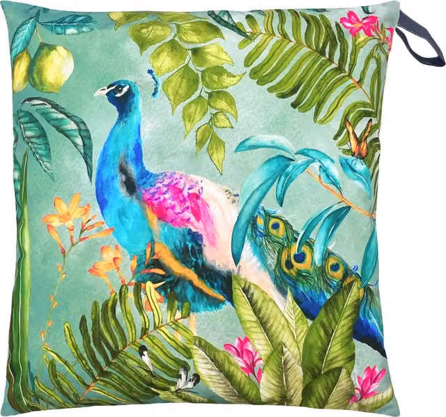 Tropical Peacock Large Outdoor Floor Cushion Cover in Multicolour Floral Polyester