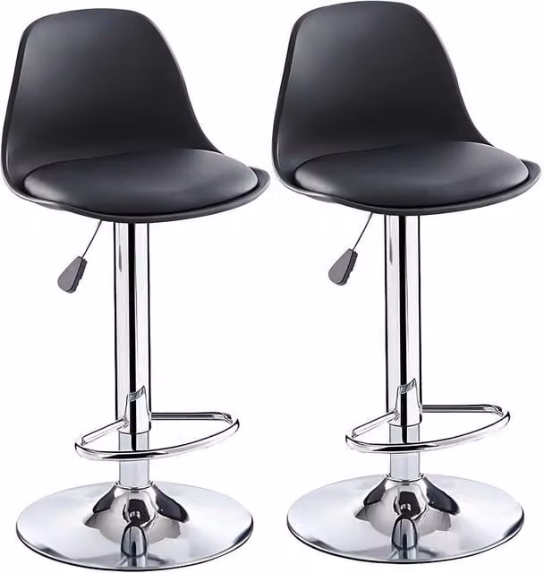 FORGEVIO Set of 2 Modern Swivel Bar Stools with Gas Lift in Black Synthetic Leather