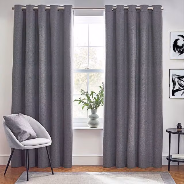 Make It A Home Dawn Textured Blackout Eyelet Curtains in Charcoal Grey, W: 137 cm, H: 229 cm