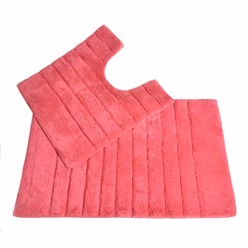 Allure Bath Fashions 2 Piece Ribbed Cotton Bath and Pedestal Mat Set in Pink