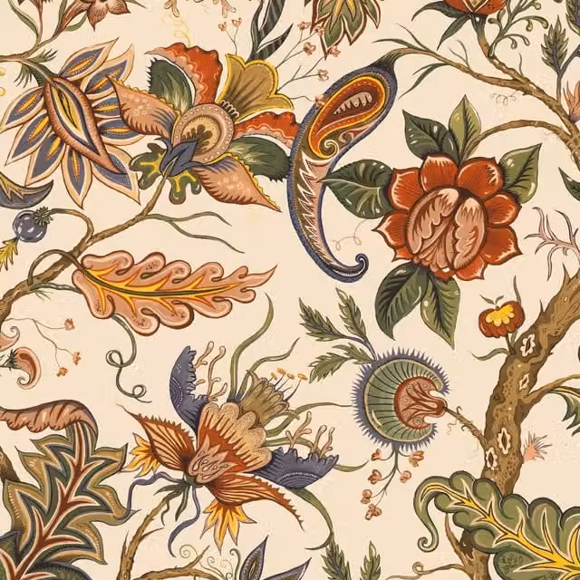 House of Hackney Damas Botanical Floral Wallpaper in Beige and Multicolour