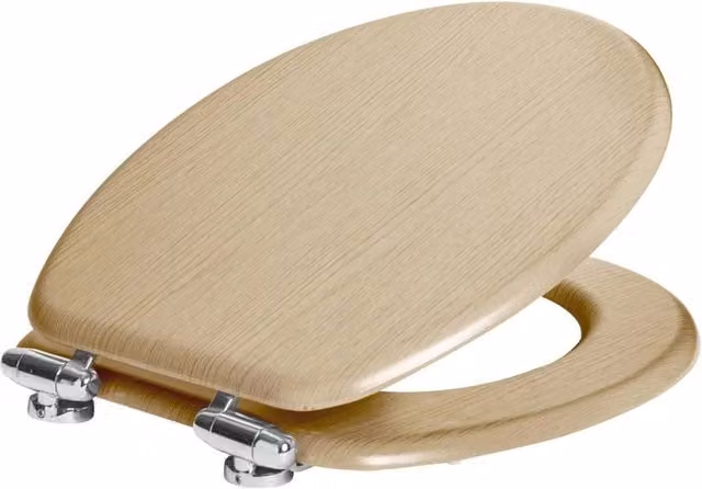 VOGREX Oval Soft Close Wooden Toilet Seat in Light Oak and Beige