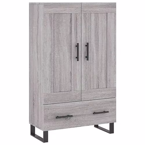 vidaXL Modern Grey Highboard in MDF with Hinged Doors and Drawers, W/D/H: 69.5 x 31 x 115 cm