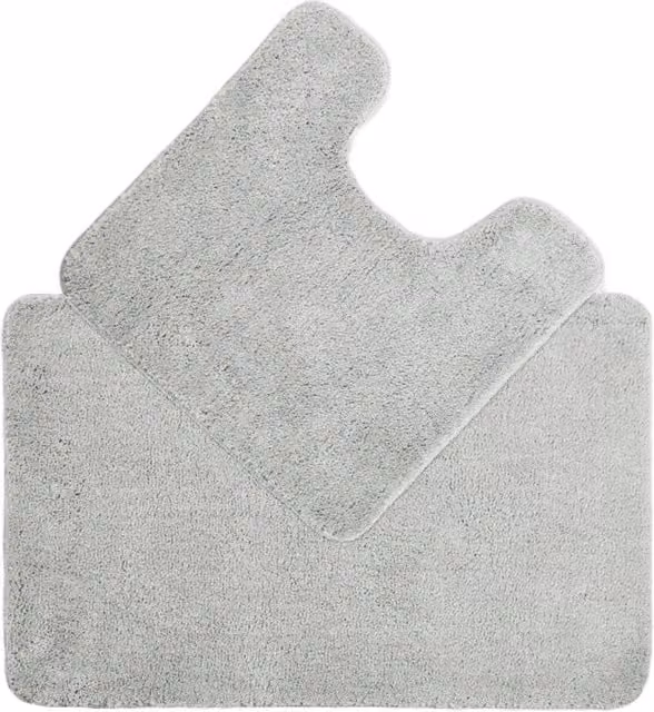 Allure Bath Fashions Non-Slip Microfibre Bath Mat and WC Pedestal Mat Set in Light Grey