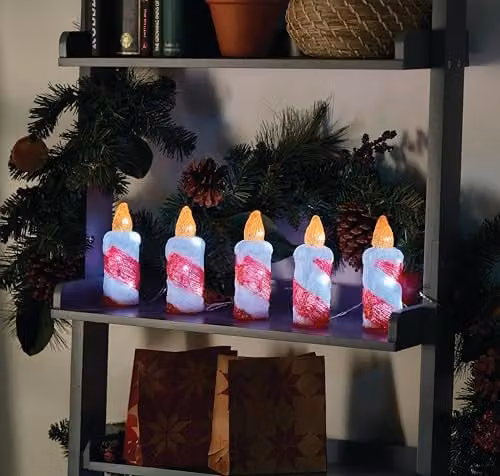 Smart Garden InLit Ice Acrylic Flickering Candles, Set of 5 Battery Powered LED Pillar Ornaments in Cool White