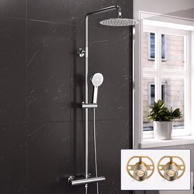 Nes Home Modern Round Exposed 2 Way Thermostatic Mixer Shower Set in Silver