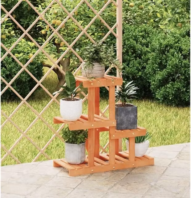Berkfield Home Retro Solid Wood Fir Flower Stand, Brown, W/D/H: 58 x 25 x 51 cm