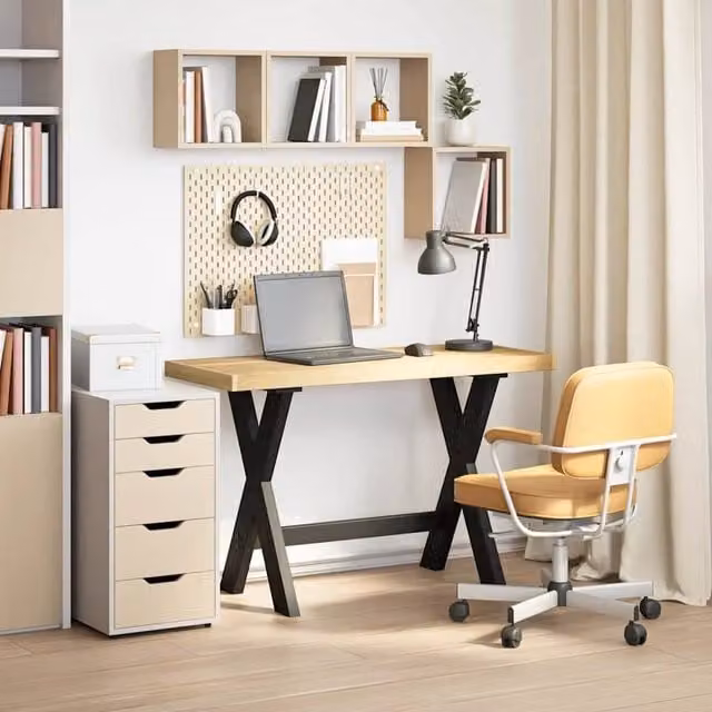 Berkfield Home NOAIN Writing Desk in Brown Solid Pine with X-Shaped Legs, W: 120 cm, D: 50 cm, H: 75 cm