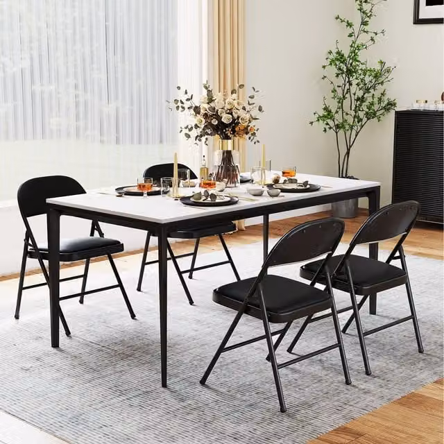 Costway Black Padded Folding Party Chairs with Synthetic Leather Upholstery