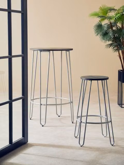 Orsina Modern Silver Metal and Wood Bar Stool