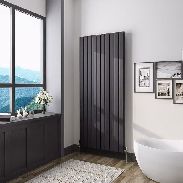 AicaBathroom Vertical Flat Panel Steel Radiator in Black, H: 160 cm, W: 68 cm