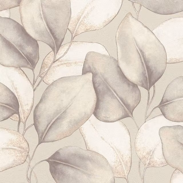 Rasch Opulenza Leaf Botanical Floral Vinyl Wallpaper in Grey