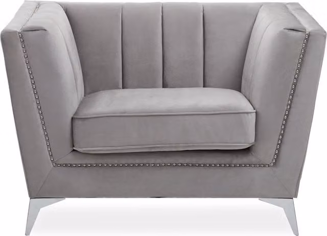 Orsina Lounge Chair by Interiors by Premier in Grey Silver Velvet with Armrests